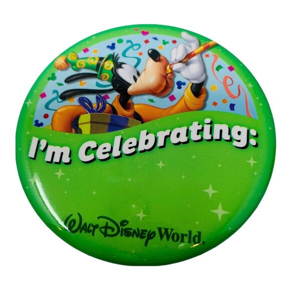 Disney Walt Disney World Authentic BUTTON PIN BADGE Celebrating Birthday Party 1 - Picture 1 of 6
